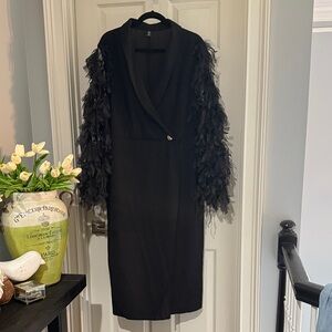 SHEIN Black Dress with Feathered Long Sleeves